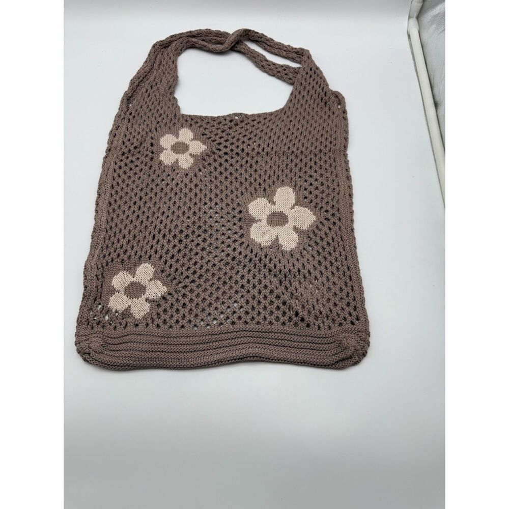 Crochet Flower Knit Shoulder Tote Bag 20"x 12"